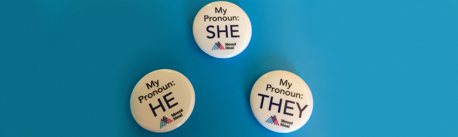 Buttons with She, He, and They pronouns