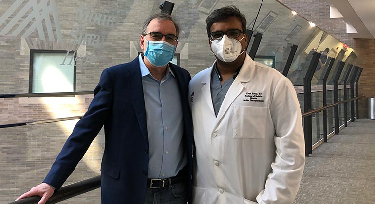 Masked doctors in atrium