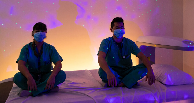 medical professionals relaxing in meditation room